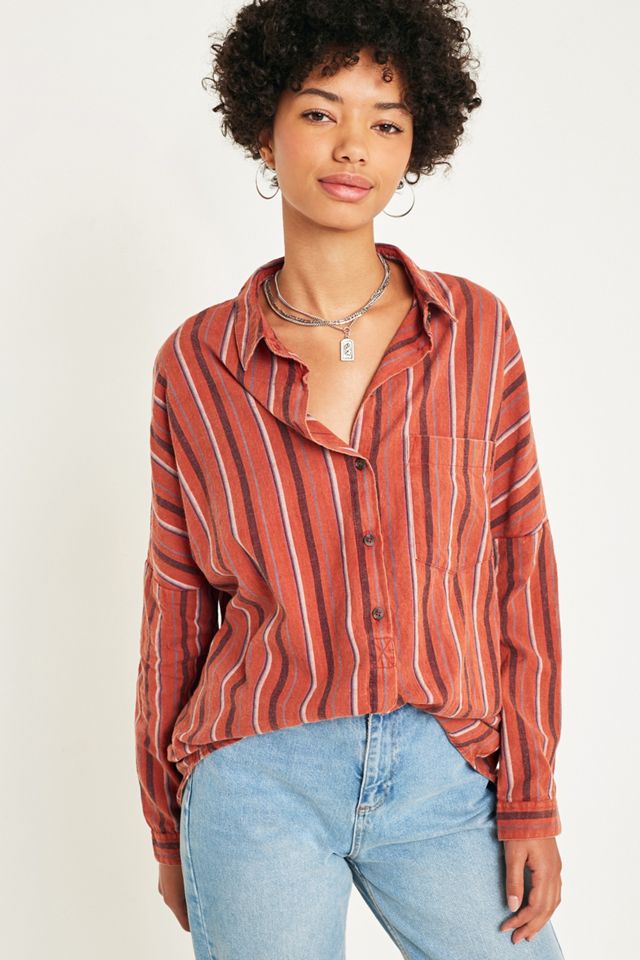 UO Rust Stripe Button-Through Shirt | Urban Outfitters UK