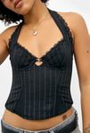 Thumbnail View 4: Silence + Noise Moss Pinstripe Halterneck Corset Top