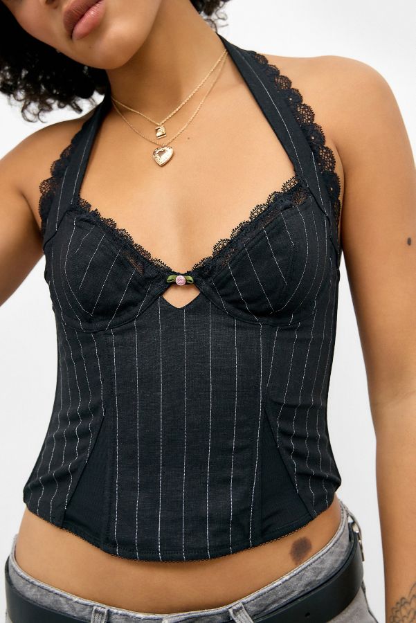 Slide View: 4: Silence + Noise Moss Pinstripe Halterneck Corset Top