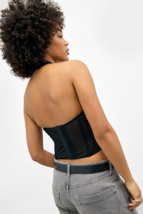 Slide View: 5: Silence + Noise Moss Pinstripe Halterneck Corset Top