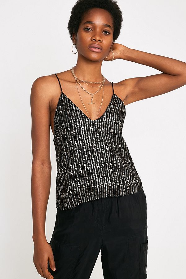 UO Katrina Sequin Cross-Back Cami | Urban Outfitters UK