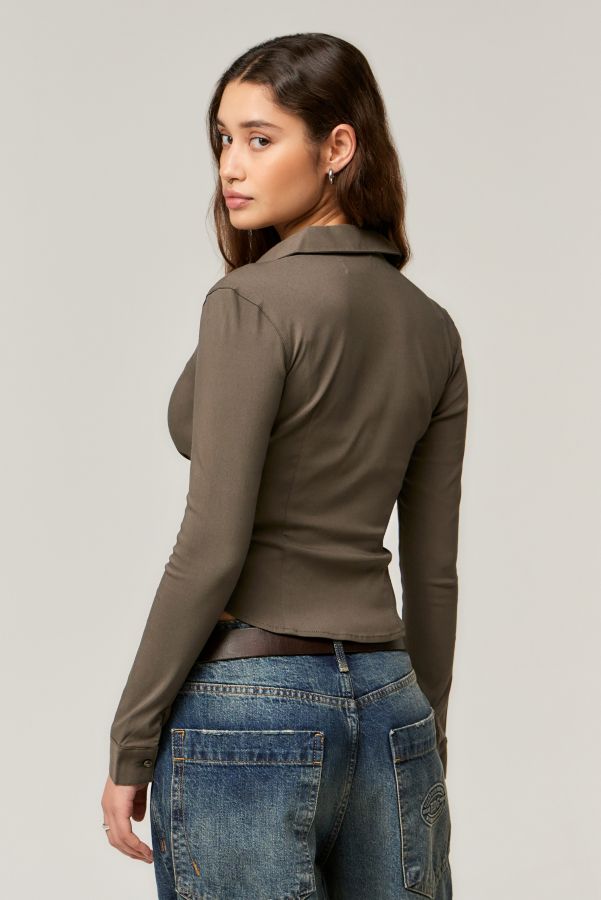 Slide View: 4: Silence + Noise Khaki Hailey Zip Through Shirt