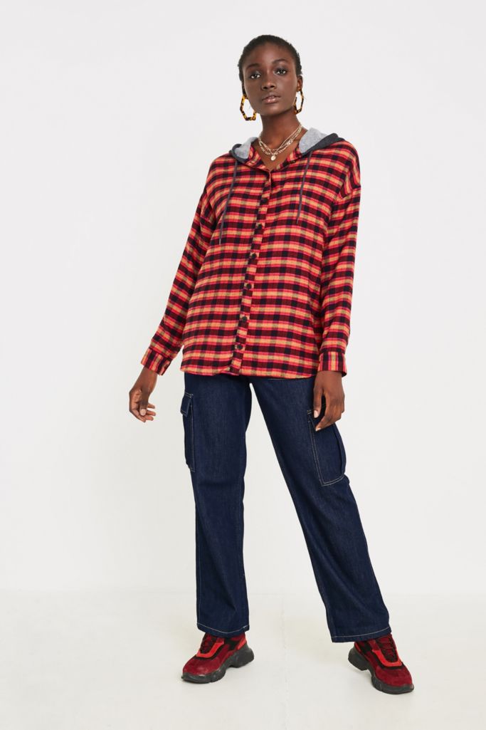 Bdg Darcy Plaid Flannel Hooded Button Down Shirt Urban Outfitters Uk