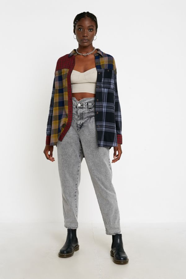 UO Corey Spliced Flannel Button-Through Shirt | Urban Outfitters UK