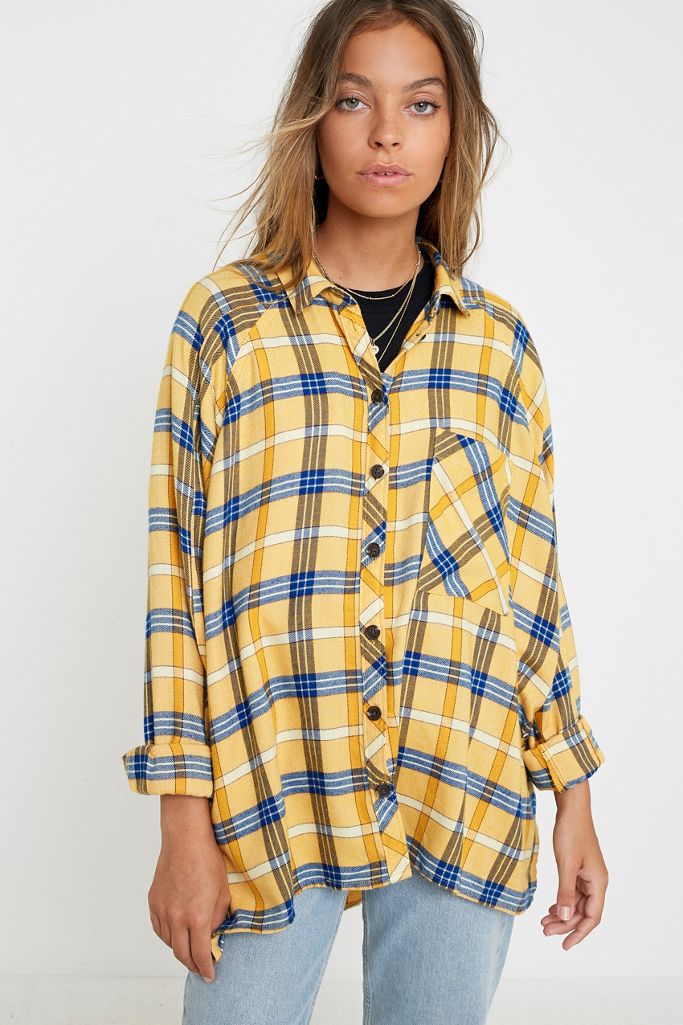 UO Brendan Yellow Drapey Flannel ButtonThrough Shirt Urban Outfitters UK