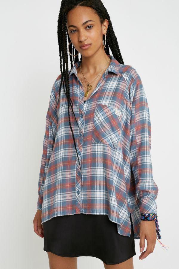 UO Brendan Pink Drapey Flannel Button-Through Shirt | Urban Outfitters UK