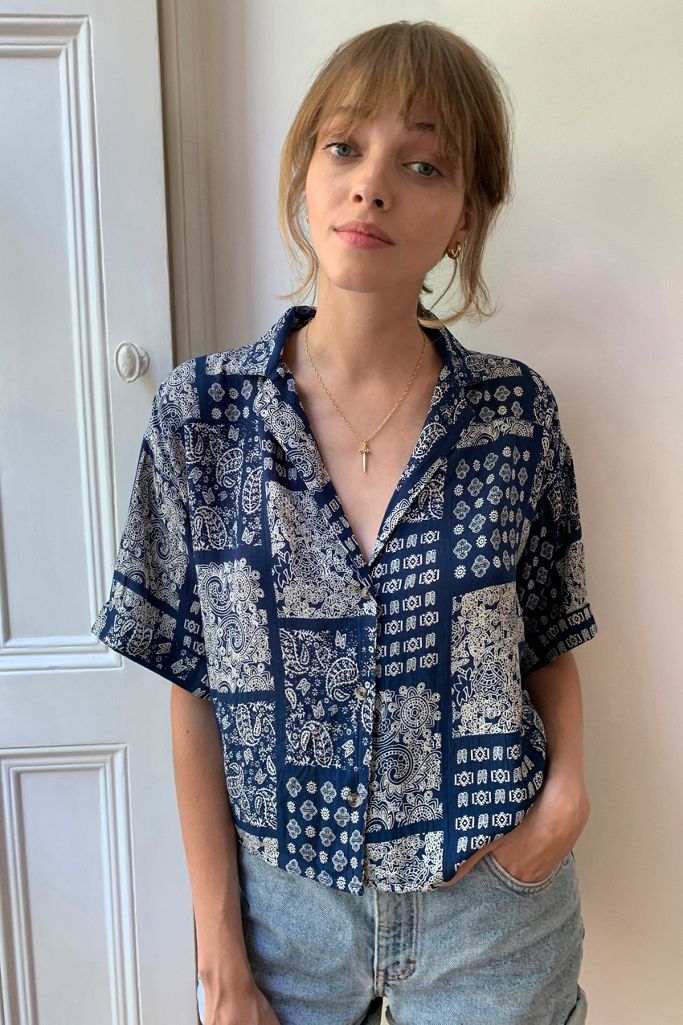 UO Gracie Printed Crinkle Shirt Urban Outfitters UK