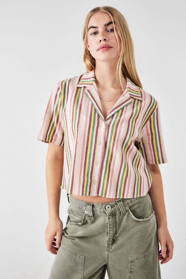 Slide View: 1: BDG Sonnenschein Streifen Crop Shirt