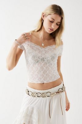 Light Before Dark Lace Off-The-Shoulder Cap Sleeve Top