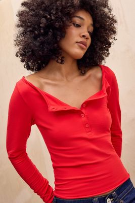 UO Tissue Boat Neck Henley T-Shirt