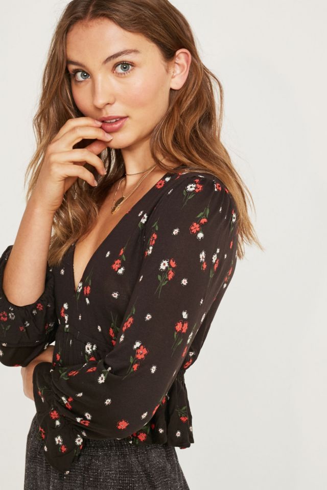 UO Blossom Black Floral Blouse | Urban Outfitters UK