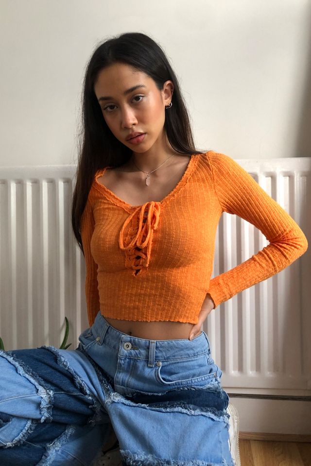 UO Mare LaceUp Henley Top Urban Outfitters UK