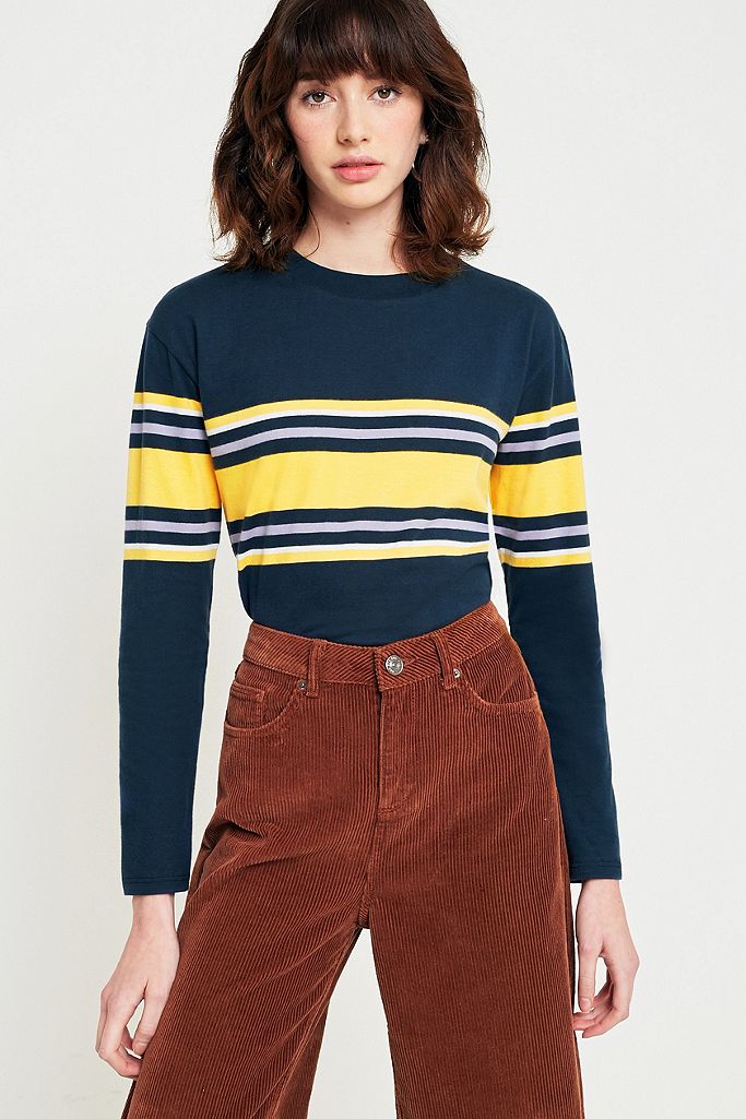 UO Boxy Striped Long Sleeve T-Shirt | Urban Outfitters UK