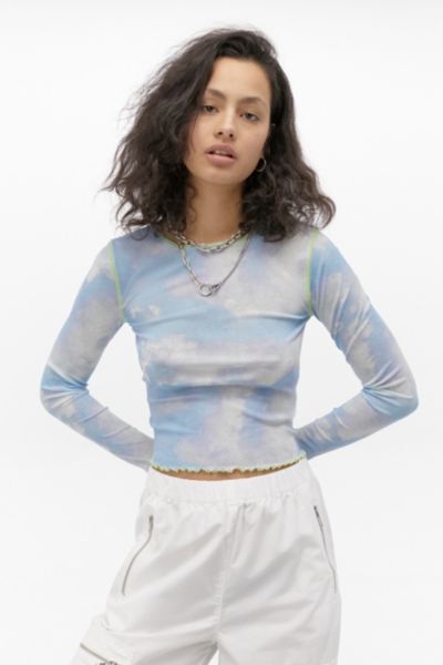 Uo Cloud Print Mesh Top Urban Outfitters Uk