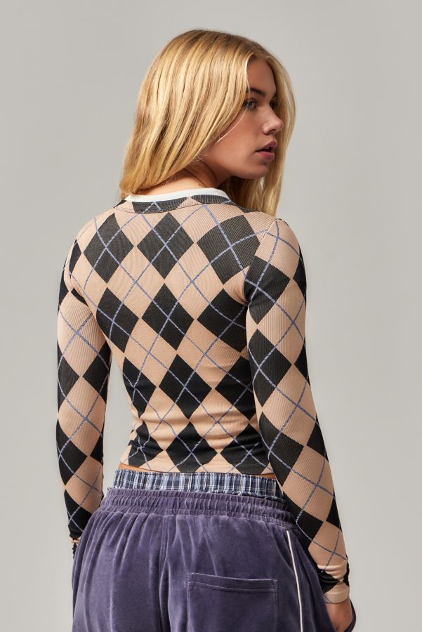 Slide View: 6: iets frans... Long Sleeve Argyle Cardigan