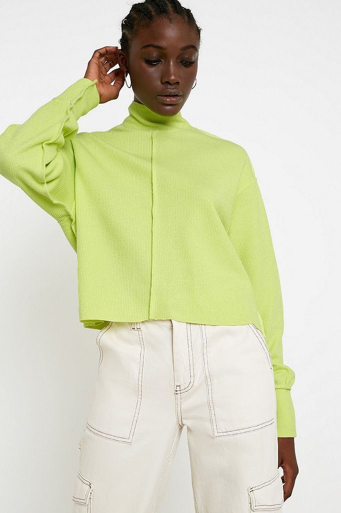 UO Charlie Slouchy Funnel Neck Lime Jumper | Urban Outfitters UK