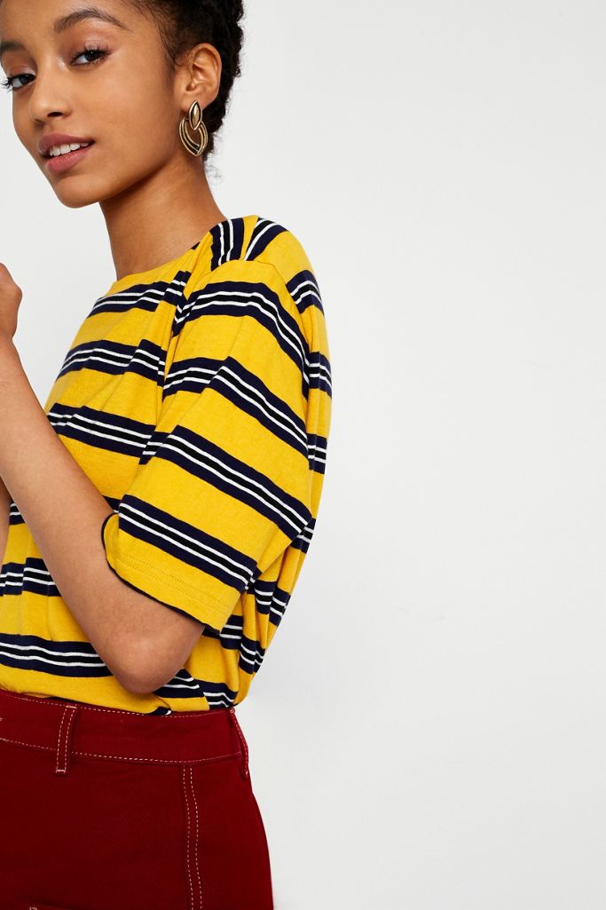 UO Mustard Stripe ShortSleeve Boyfriend TShirt Urban Outfitters UK