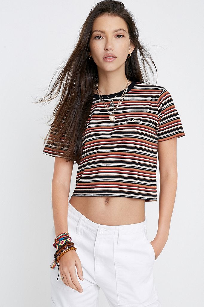 iets frans... Brown Stripe Crop T-Shirt | Urban Outfitters UK