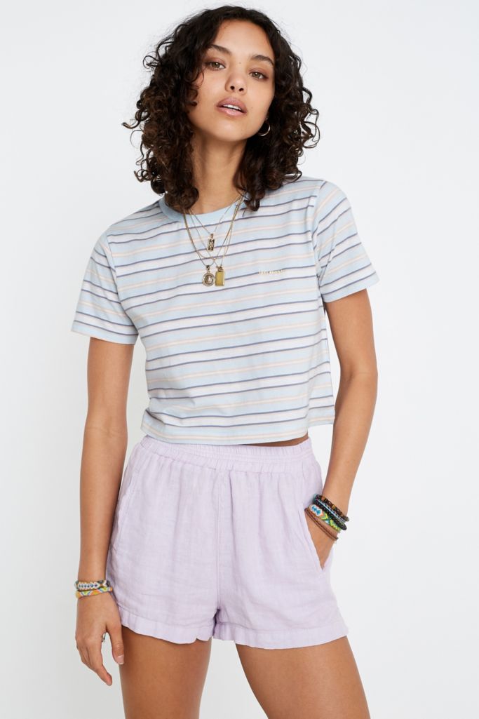 UO Lilac Stripe Boxy Crop T-Shirt | Urban Outfitters UK