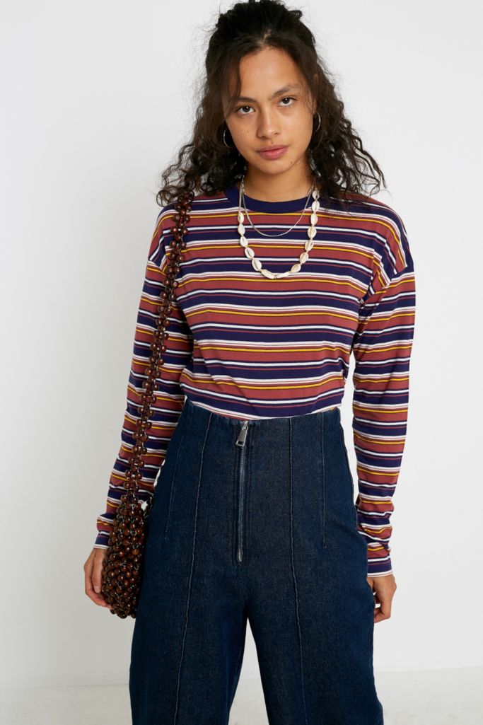 UO Stripe Cropped Long-Sleeve T-Shirt | Urban Outfitters UK
