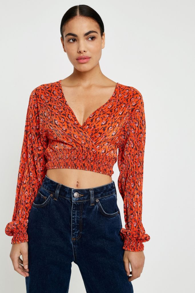 UO Floral Plisse Wrap Crop Top | Urban Outfitters UK