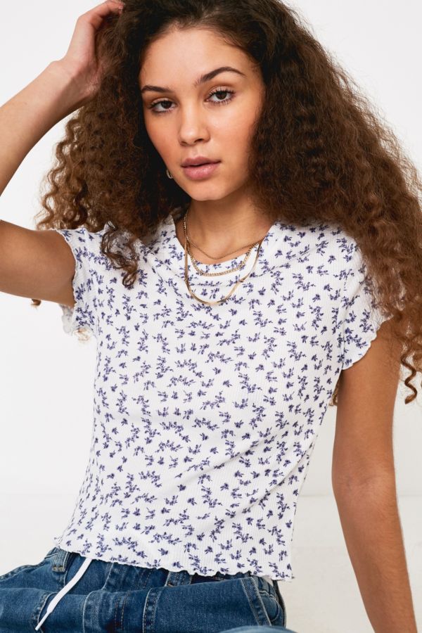 UO Ditsy Floral Lettuce-Edge Baby T-Shirt | Urban Outfitters UK