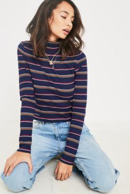 iets frans... Navy Stripe Long-Sleeve Funnel Neck Top | Urban Outfitters UK