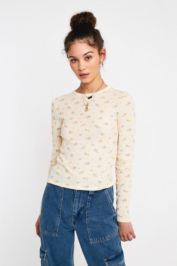 UO Ditsy Floral Slim Grandad LongSleeve Top Urban Outfitters UK