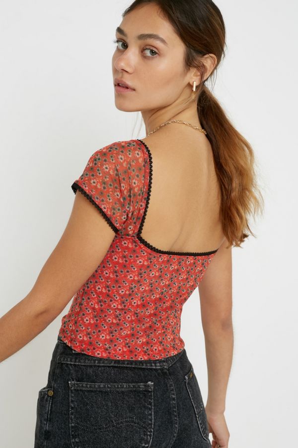 UO Ditsy Floral Mesh Square Neck Top | Urban Outfitters UK