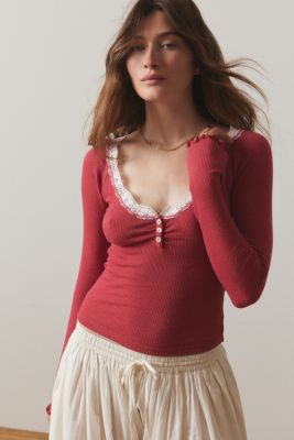 Out From Under Diana Lace-Trim Henley Top