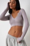 Thumbnail View 1: UO Go For Gold Pointelle Notched Long-Sleeved Crop Top