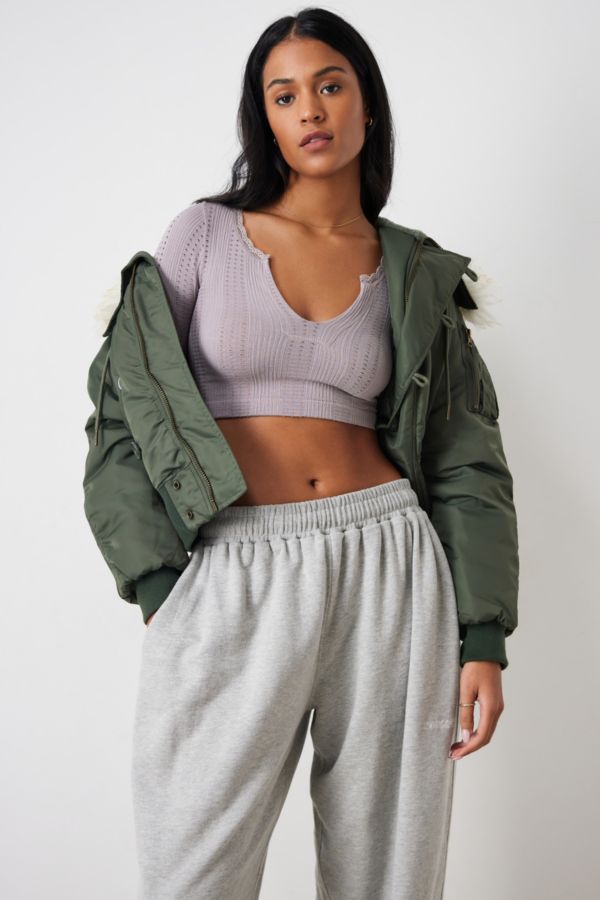 Slide View: 3: UO Go For Gold Pointelle Notched Long-Sleeved Crop Top