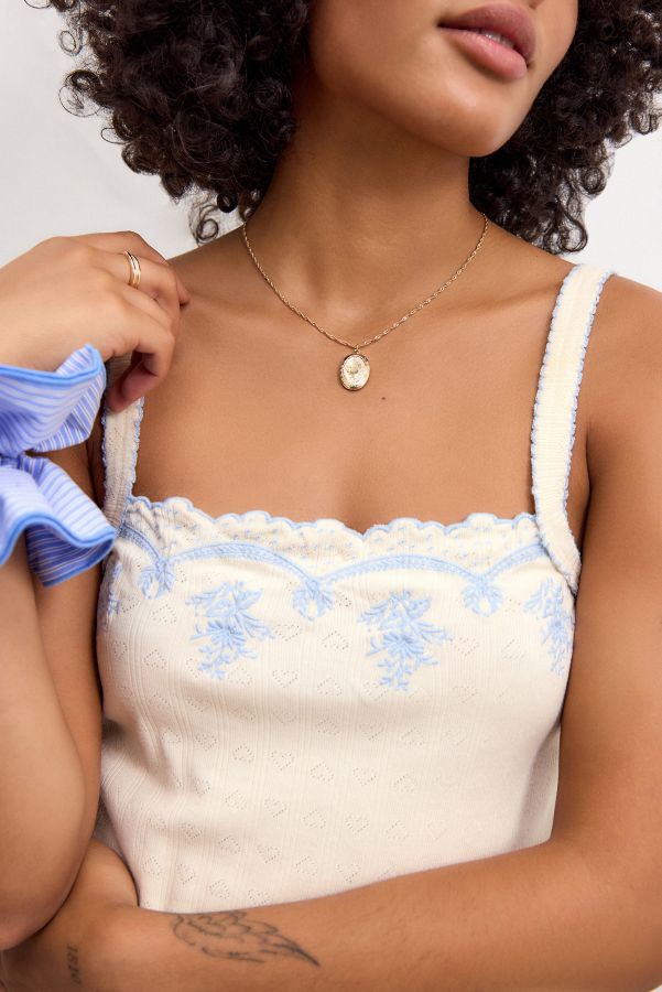 Slide View: 1: Out From Under Embroidered Trim Pointelle Cami