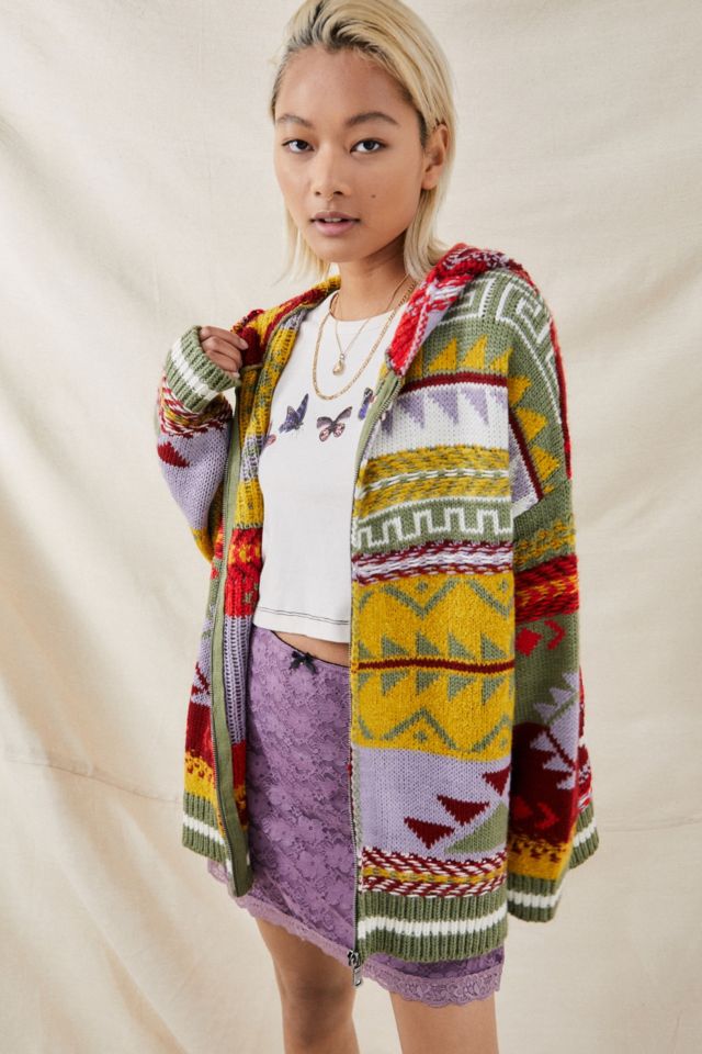 UO Patchwork Hooded Cardigan | Urban Outfitters UK