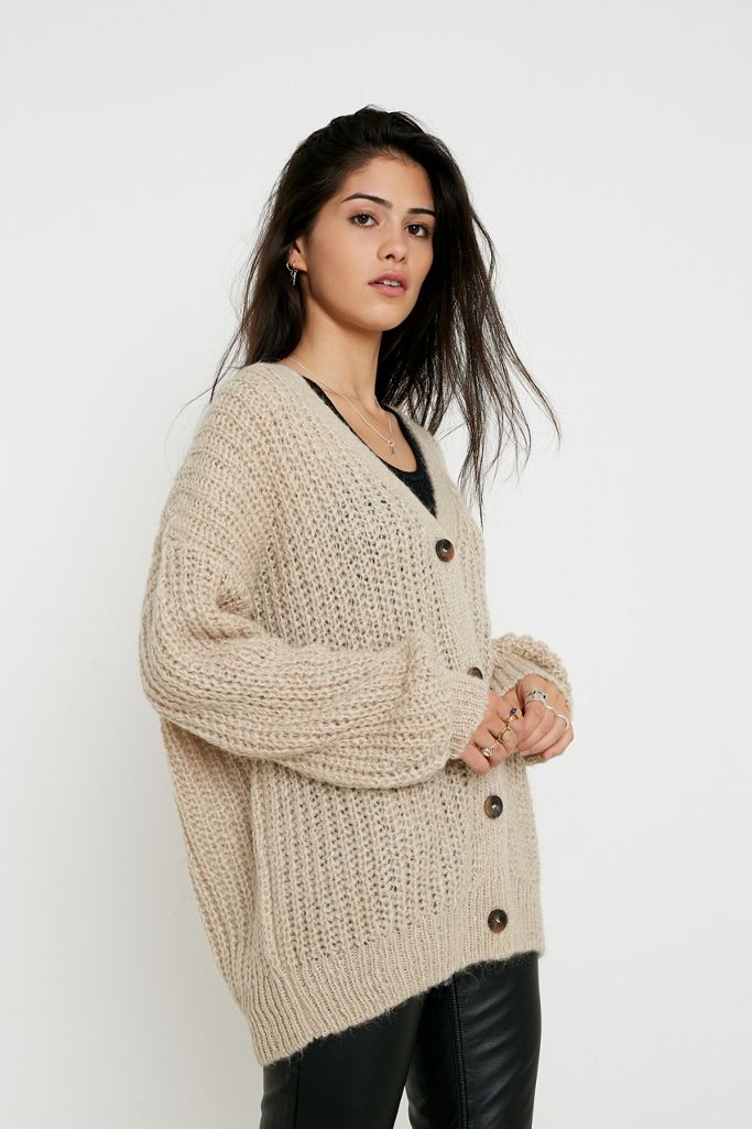 UO Neutral Longline Knit Cardigan Urban Outfitters UK