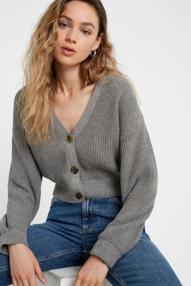 UO Kai Cropped Grey Cardigan | Urban Outfitters UK