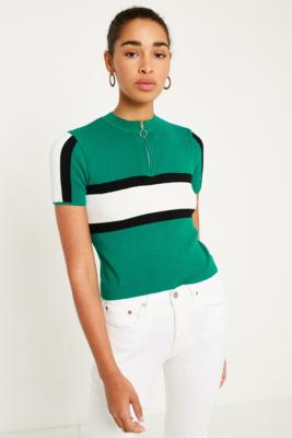 Urban Outfitters Half-Zip Sporty Striped Short Sleeve Jumper | Urban ...