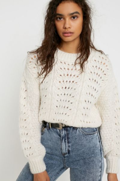 UO Pointelle Cinched Knit Jumper | Urban Outfitters UK