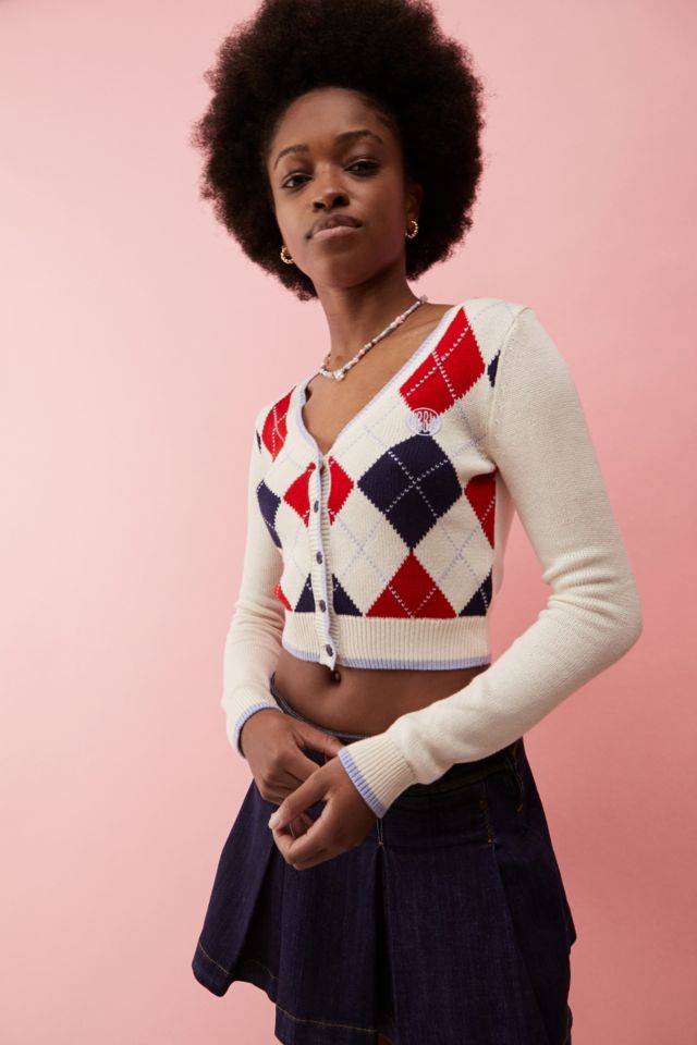 UO Cropped Argyle Knit Cardigan | Urban Outfitters UK