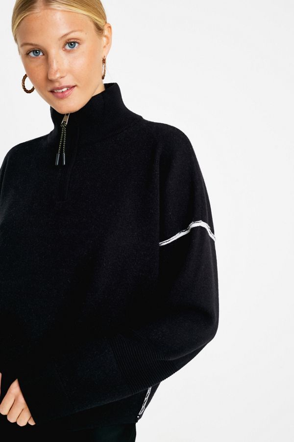 UO Black HalfZip Funnel Neck Jumper Urban Outfitters UK