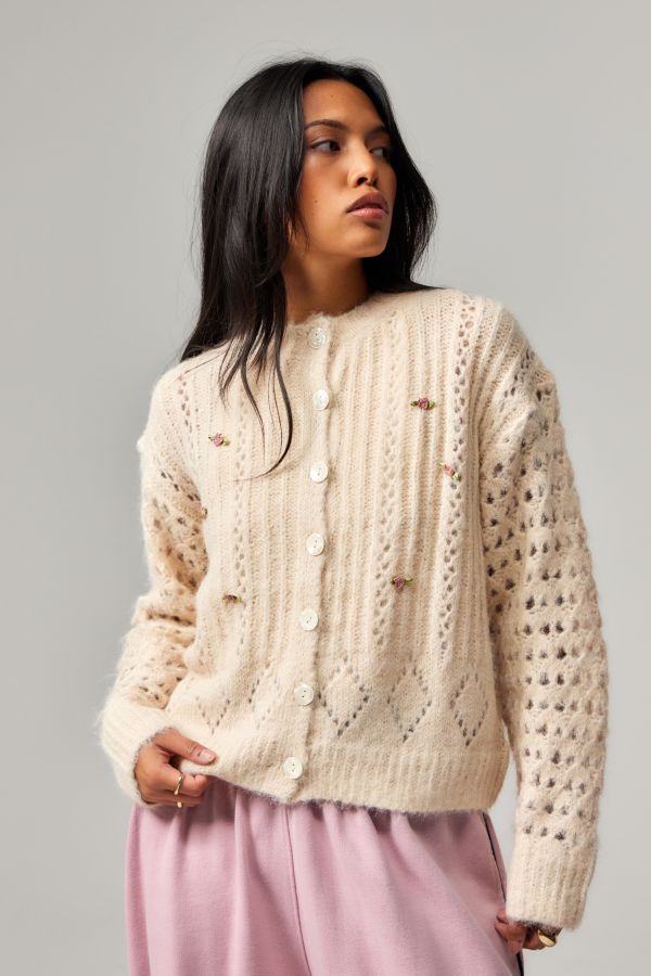 Slide View: 1: Kimchi Blue Rose Pointelle Knit Cardigan