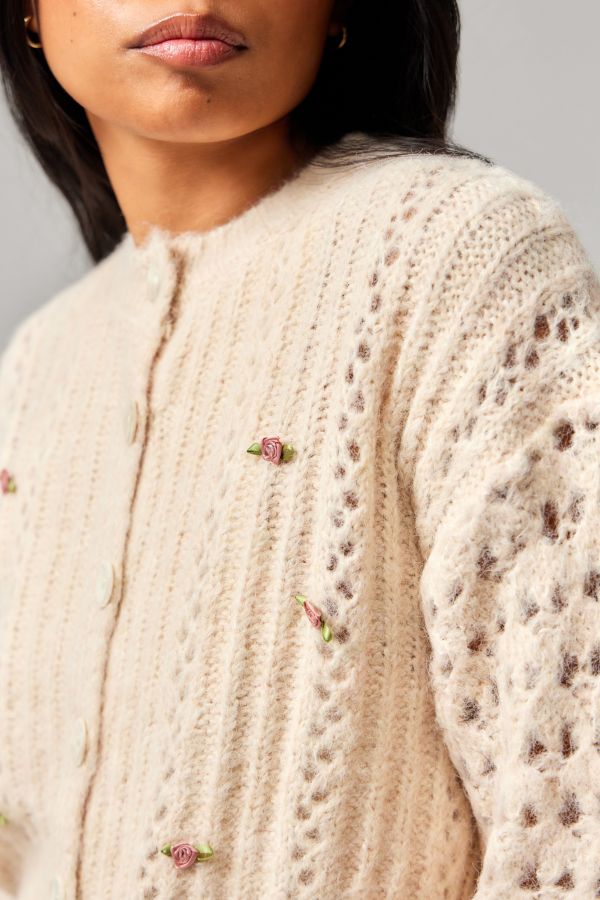 Slide View: 2: Kimchi Blue Rose Pointelle Knit Cardigan