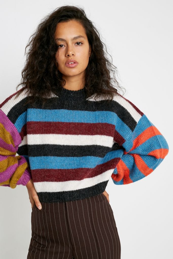 UO Lydia Spliced Balloon Sleeve Jumper | Urban Outfitters UK