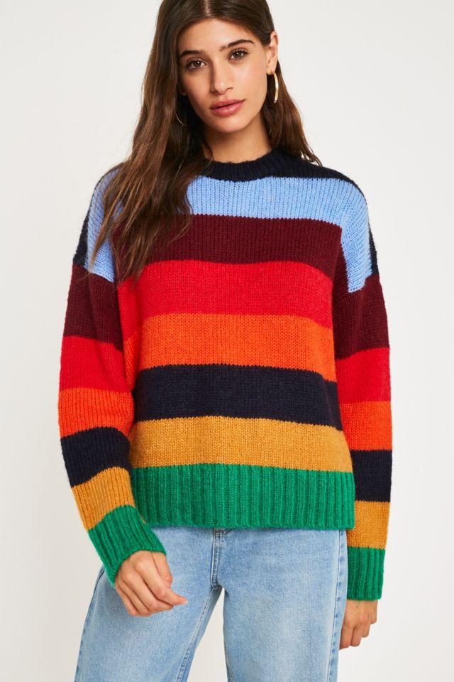 UO Rainbow Colourblock Stripe Jumper | Urban Outfitters UK