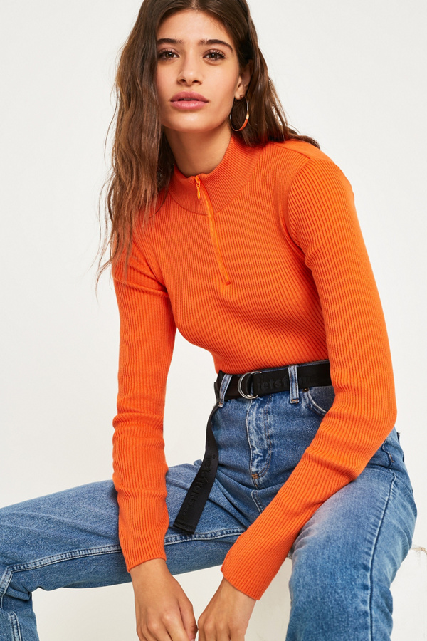 UO HalfZip Funnel Neck Ribbed Jumper Urban Outfitters UK