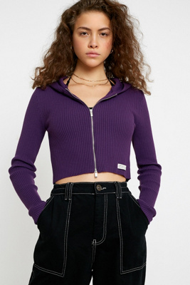 cropped zip through hoodie