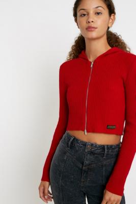 red crop zip hoodie