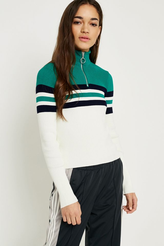 UO Colourblock Stripe HalfZip Funnel Neck Jumper Urban Outfitters UK