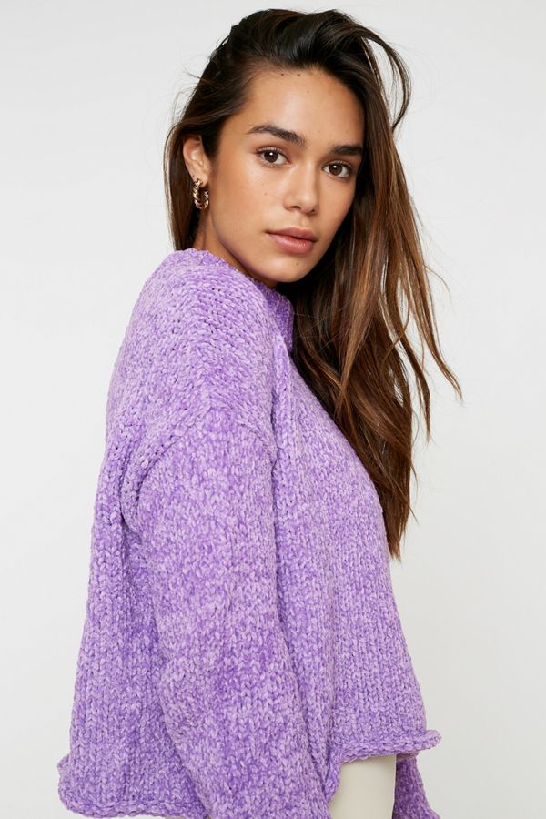 Hippie Rose Juniors' Mock-Neck Chenille Sweater Purple Size X-Small