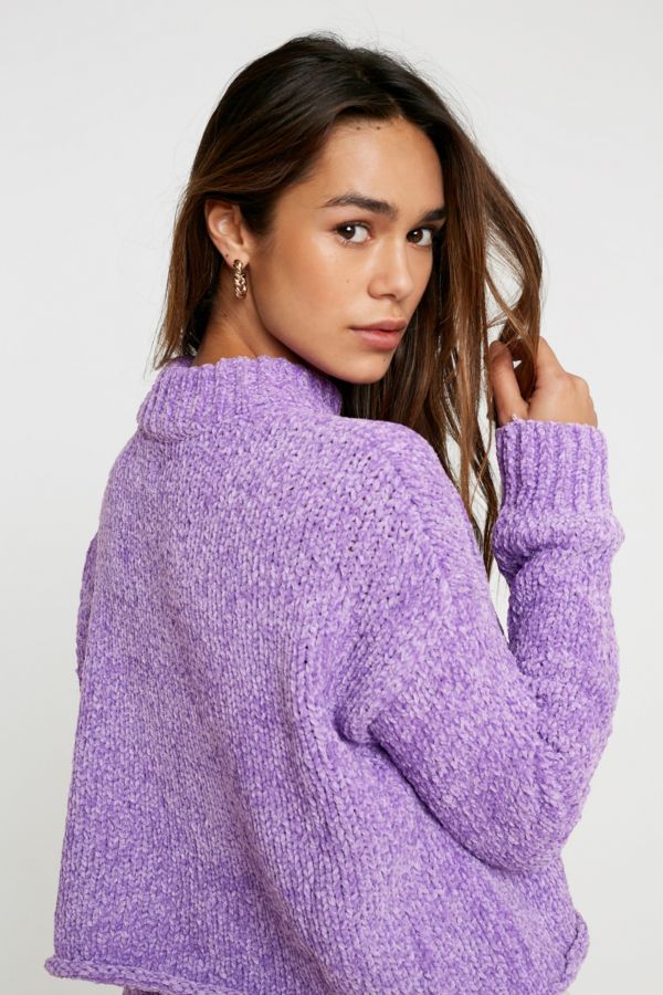 UO Milo Purple Chenille Mock Neck Jumper | Urban Outfitters UK